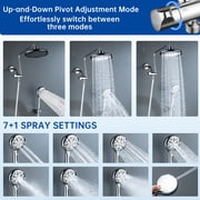 JoyRain High Pressure 8” Overhead Shower & 4.5” 8-Mode Handheld Combo with 90° Extension Arm, Adjustable Height, Chrome