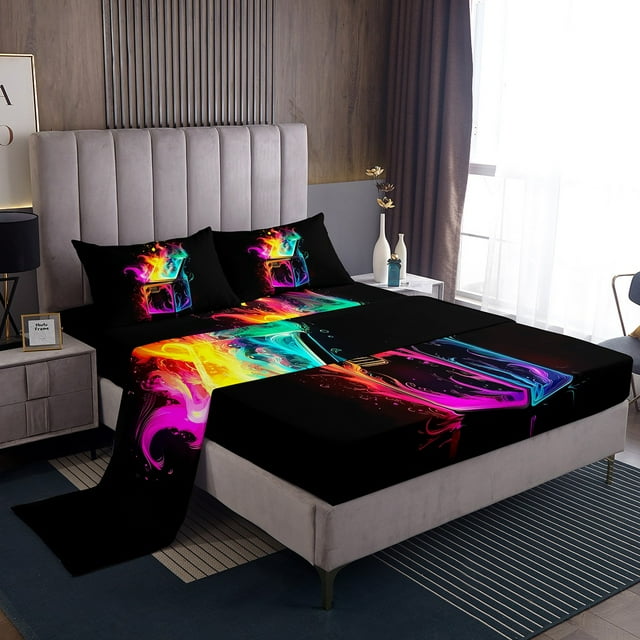Erosebridal Rainbow Watercolor Sheet Set Twin , Colorful Abstract Artwork Bedding Sets Twin Size 3pcs