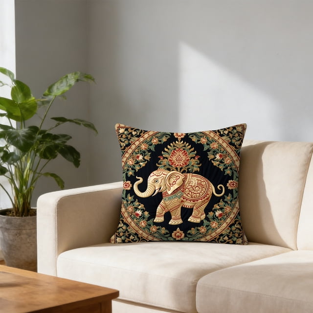 CaiYueKe Vintage Bohemian Elephants Series Pillow Cover Decorative Throw Pillowcase for Sofa Living Room Bedroom Home Decor Accent Cushion Polyester Fabric Soft Glossy Digital Print Modern Boho Chic