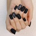 thumbnail image 3 of Apuakthei - Uñas postizas cuadradas negras mate con purpurina, uñas postizas cortas con cobertura total y pegamento, 24 uñas postizas para mujeres y niñas, 3 of 7