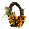 thumbnail image 4 of Northlight Sunflower and Mum Twig Autumn Artificial Floral Wreath, 20-Inch, 4 of 4