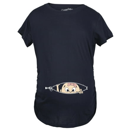 

Maternity Baby Girl Peeking Pink Bow New Baby Announcement Pregnancy T shirt (Navy) - M