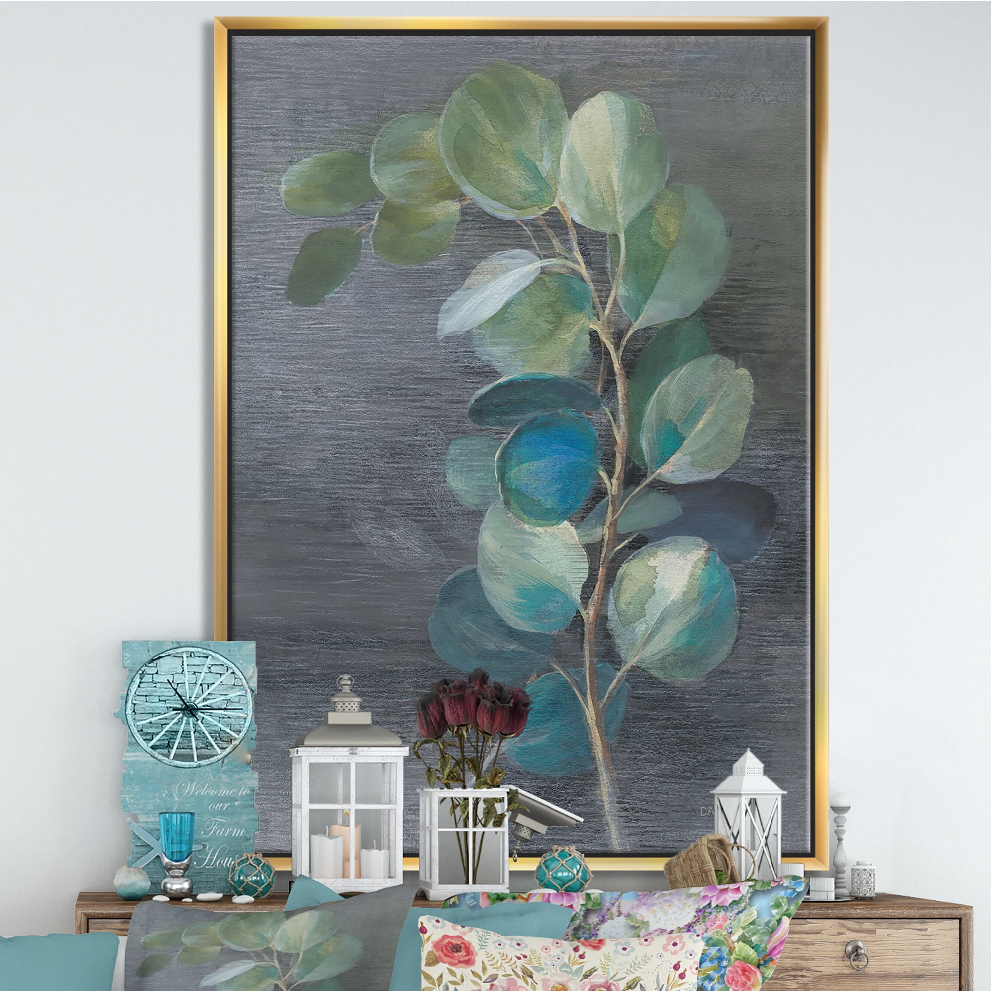 Designart ' Fresh leaves II ' Traditional Framed Canvas