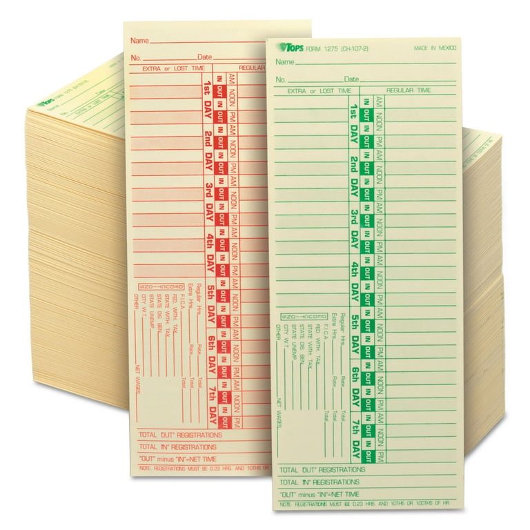 TOPS Time Card for Lathem, Bi-Weekly, Two-Sided, 3 1/2 x 9, 500/Box (1275)