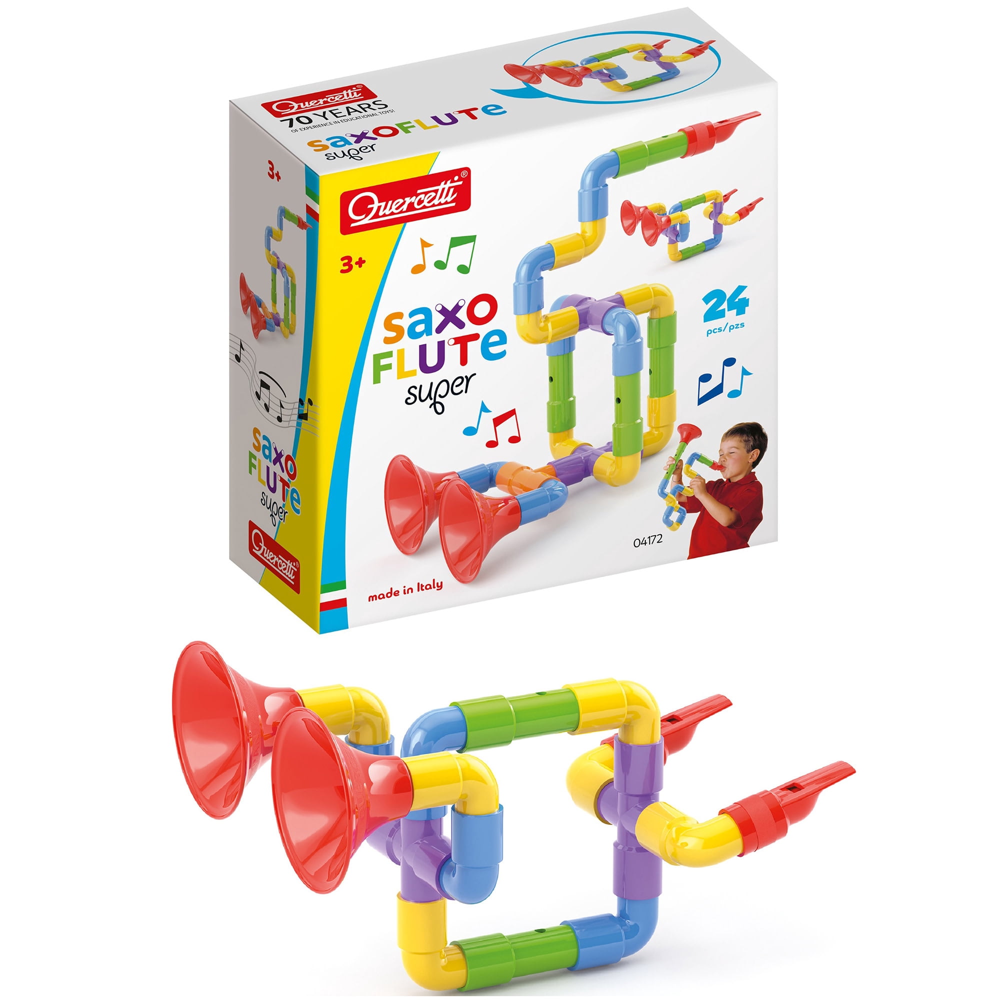 Quercetti: Saxoflute Super - 24pc Build Your Own Instrument Toy, Tube Construction, Sounds Musical Activity, Preschool Building Set, Toddler & Kids 2+