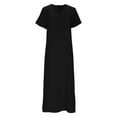 thumbnail image 3 of Daiosportswear Women'S Cotton Linen Midi Dress V Neck Short Sleeve Causal Loose Tshirt Dresses,Women'S Short-Sleeved Dress Black XL(XL), 3 of 9