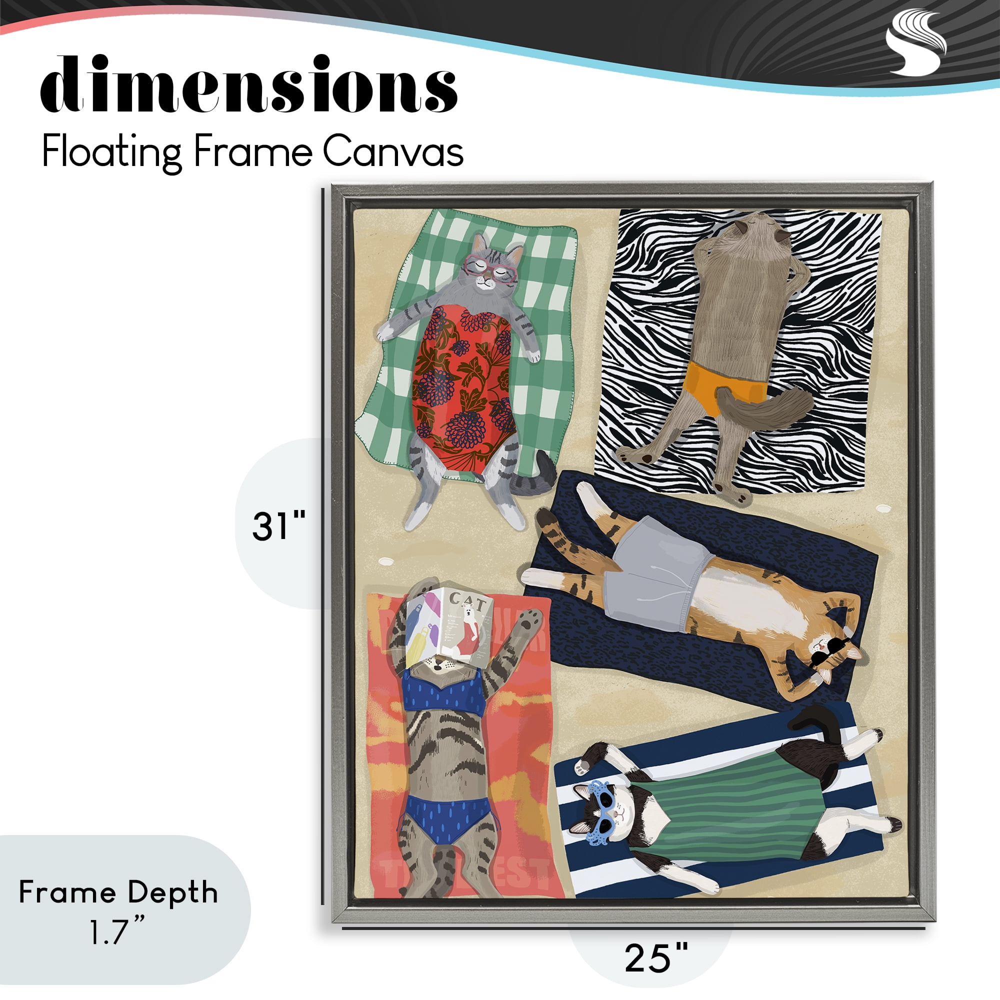 Stupell Industries Summer Sunbathing Cats Gray Framed Floater Canvas Wall Art, design by Hanna Melin