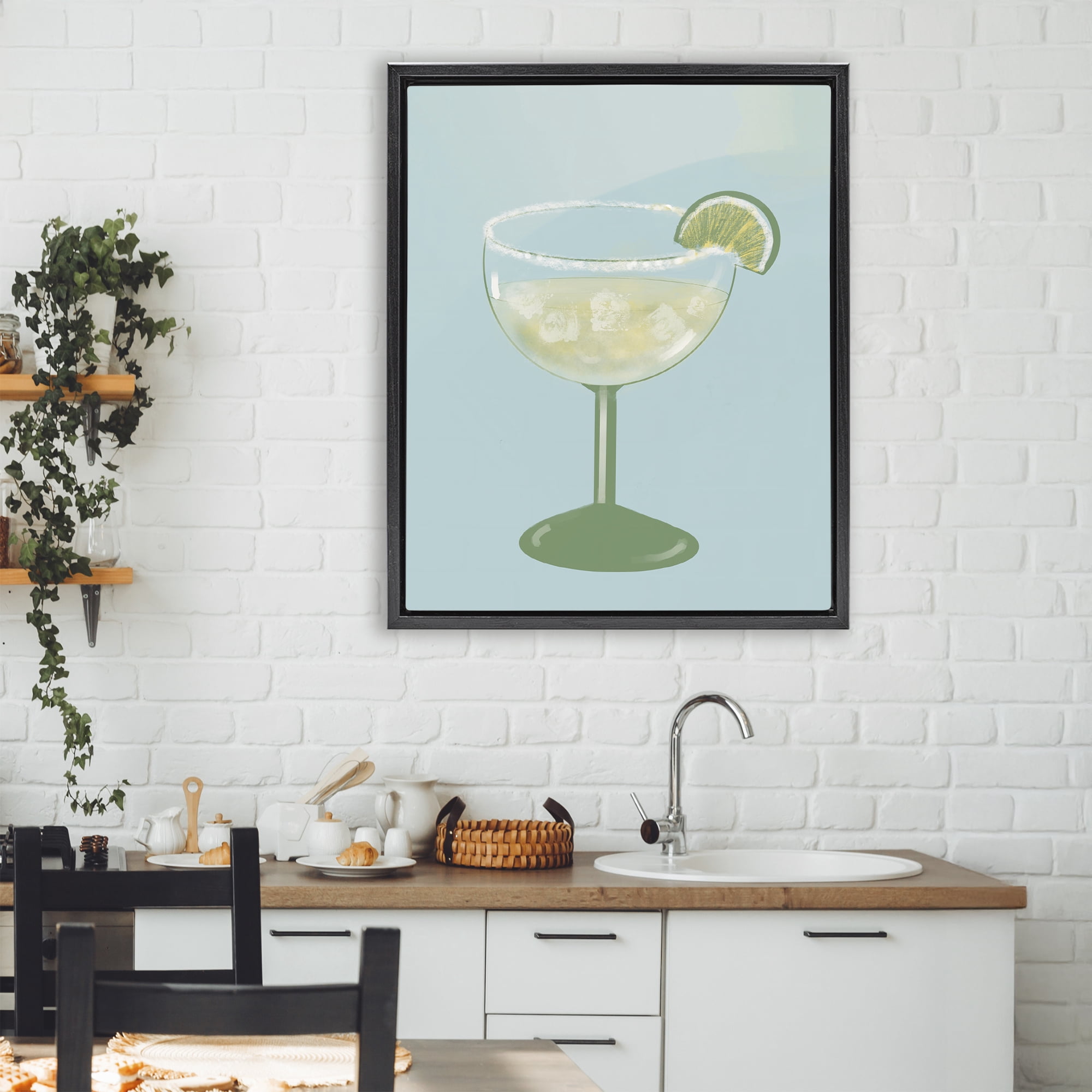 Stupell Industries Margarita Glass over Blue Black Framed Floater Canvas Wall Art, design by Robin Maria