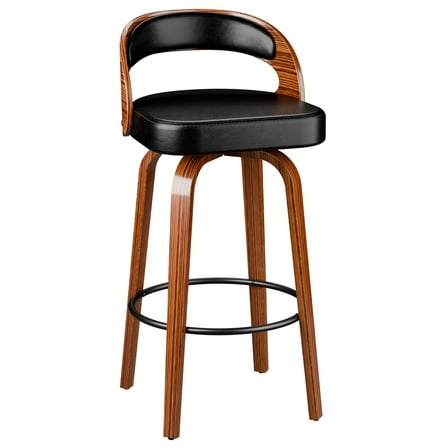 Hersunpl Swivel Bar Stools 26" Counter Height Barstools with Back & Arms, Faux Leather Upholstered Chairs with Bentwood Frame for Kitchen Island – Black
