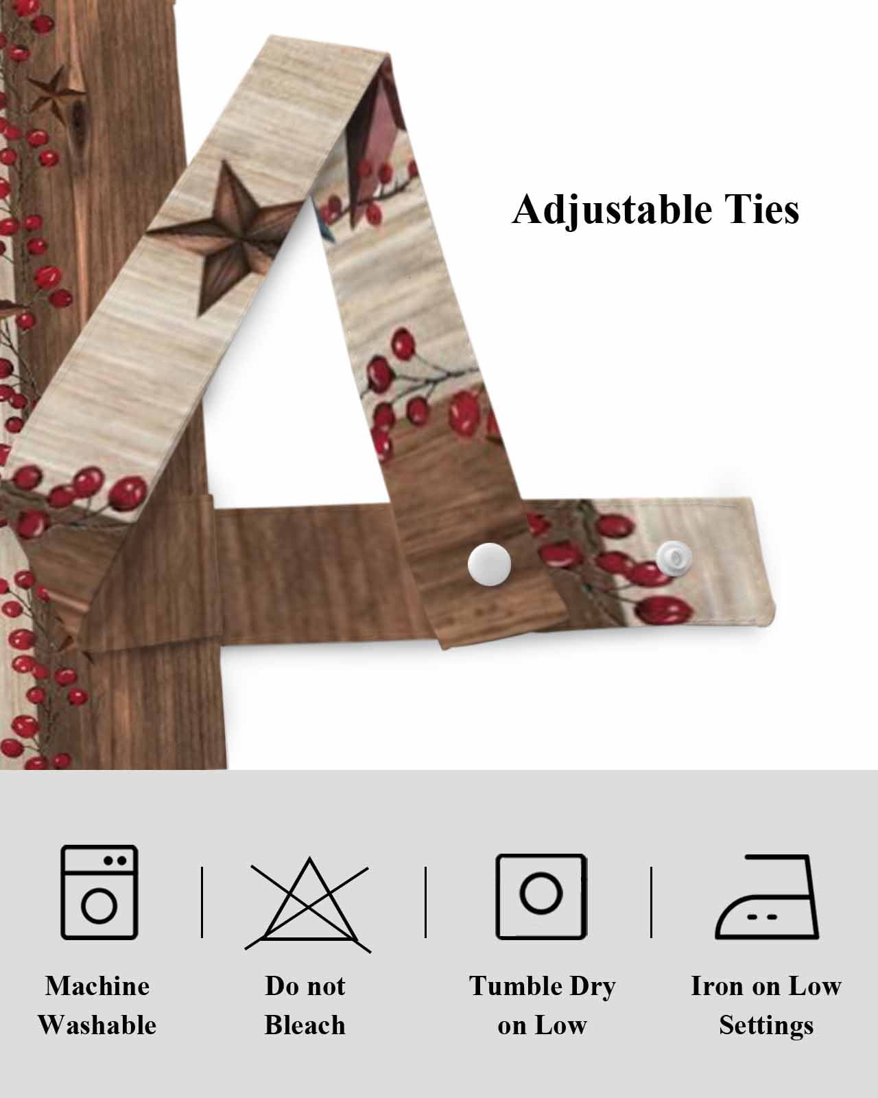 Bless This Tie Up Valances Curtain, Adjustable Kitchen Home Farmhouse Country Star Barn Retro Wood Grain Valances for Windows Decor, Rod Pocket Short Curtains Set for Bedroom/Bathroom, 54"x18"
