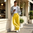 thumbnail image 6 of Men's Baggy Sweatpants Wide Leg Lounge Cotton Casual Jogging Pants With Pockets | High Waist Drawstring,Open Bottom,Workout Athletic Outfits Yellow 3XL, 6 of 7