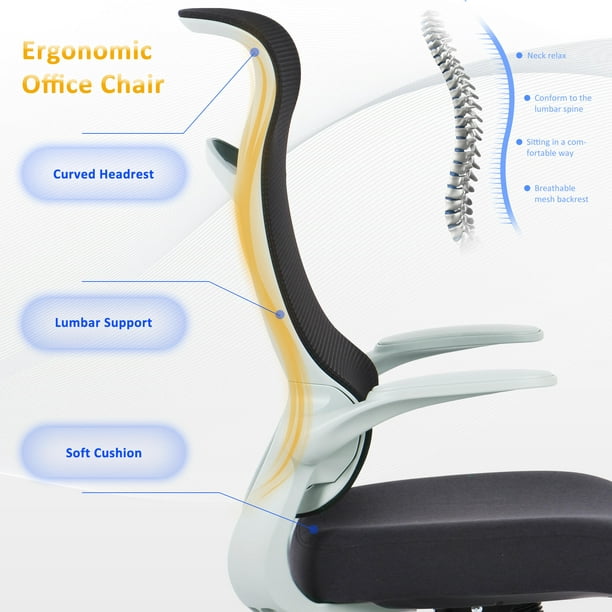Mesh Office Desk Chair with Flip Up Arms and Tilt Tension Backrest