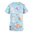 thumbnail image 4 of Lydiaunistar Hauts de Printemps Grande Taille pour Femmes Manches Courtes Col en V Blouse de Travail Décontractée Double Poche Chemise Confortable Polyester Vêtements de Travail Maison Quotidien Bleu Clair, 4 of 5