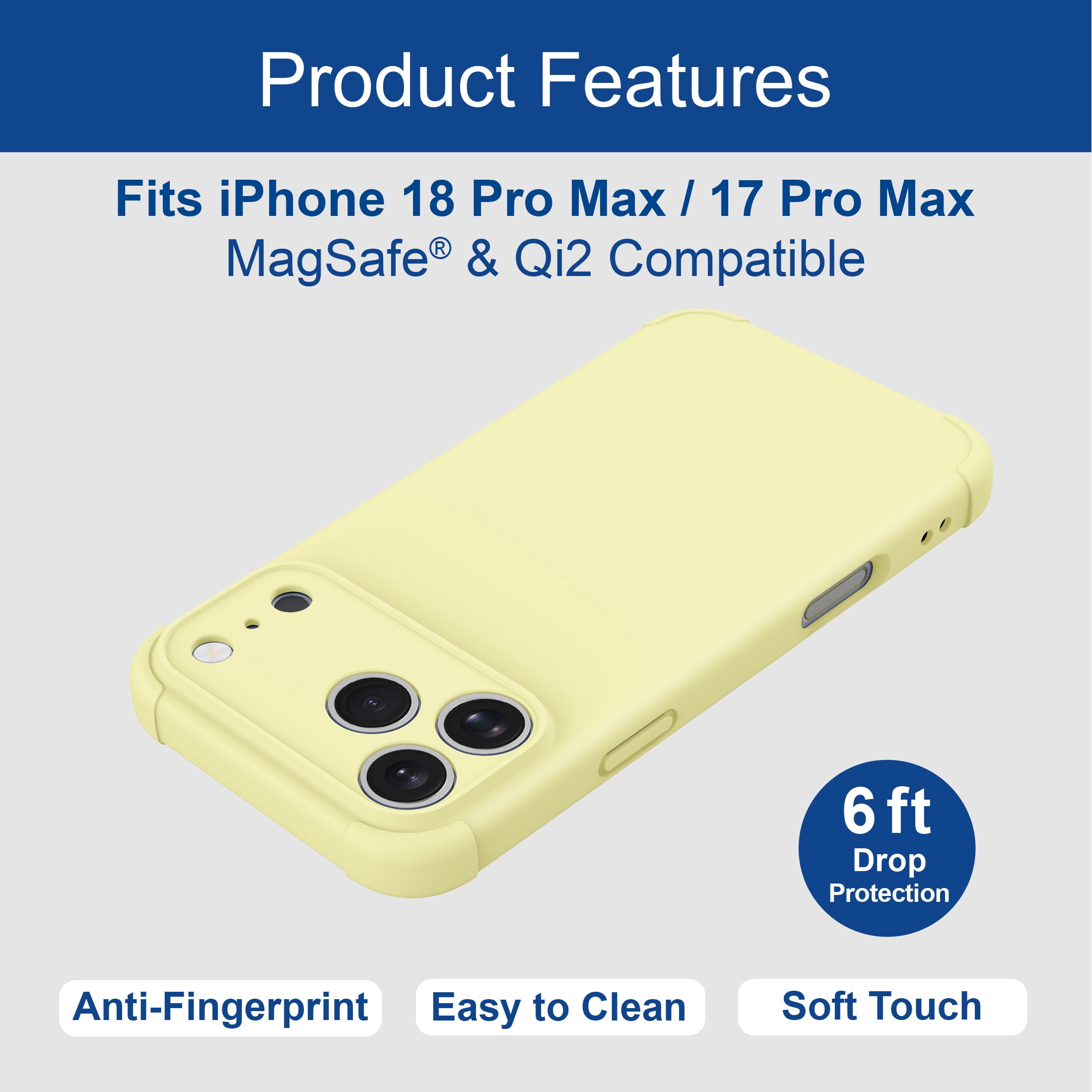 onn iPhone 18 Pro Max and iPhone 17 Pro Max Phone Case with MagSafe, Yellow