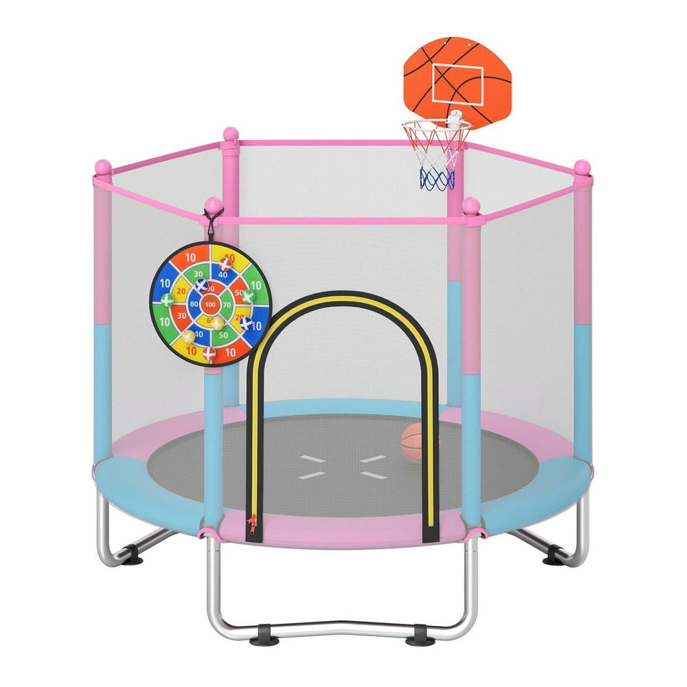 Barara King 60Inch Trampoline with Basketball Hoop, Outdoor Recreational Trampolines for Kids, Macaron