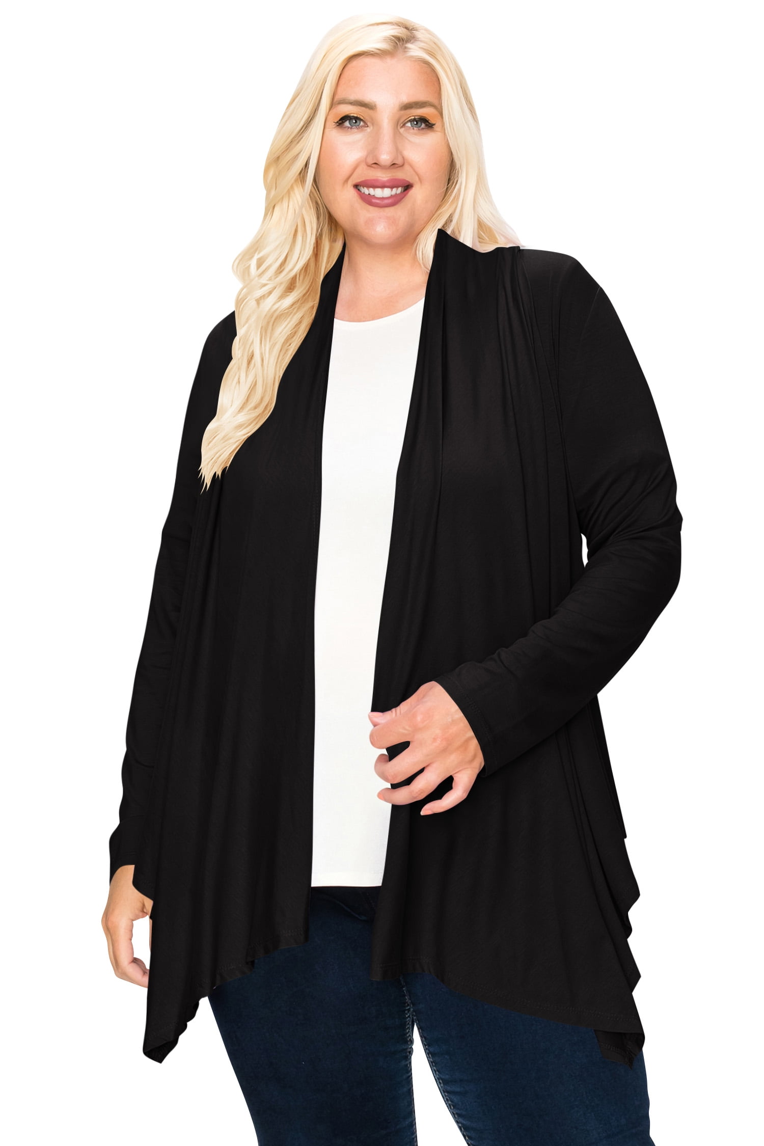 Women's Plus Size Casual Long Sleeve Draped Open Front Solid Cardigan ...