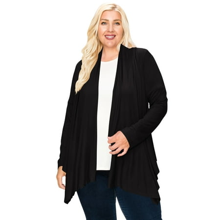MOA COLLECTION Women's Plus Size Casual Long Sleeve Draped Open Front Solid Cardigan XL-4XL