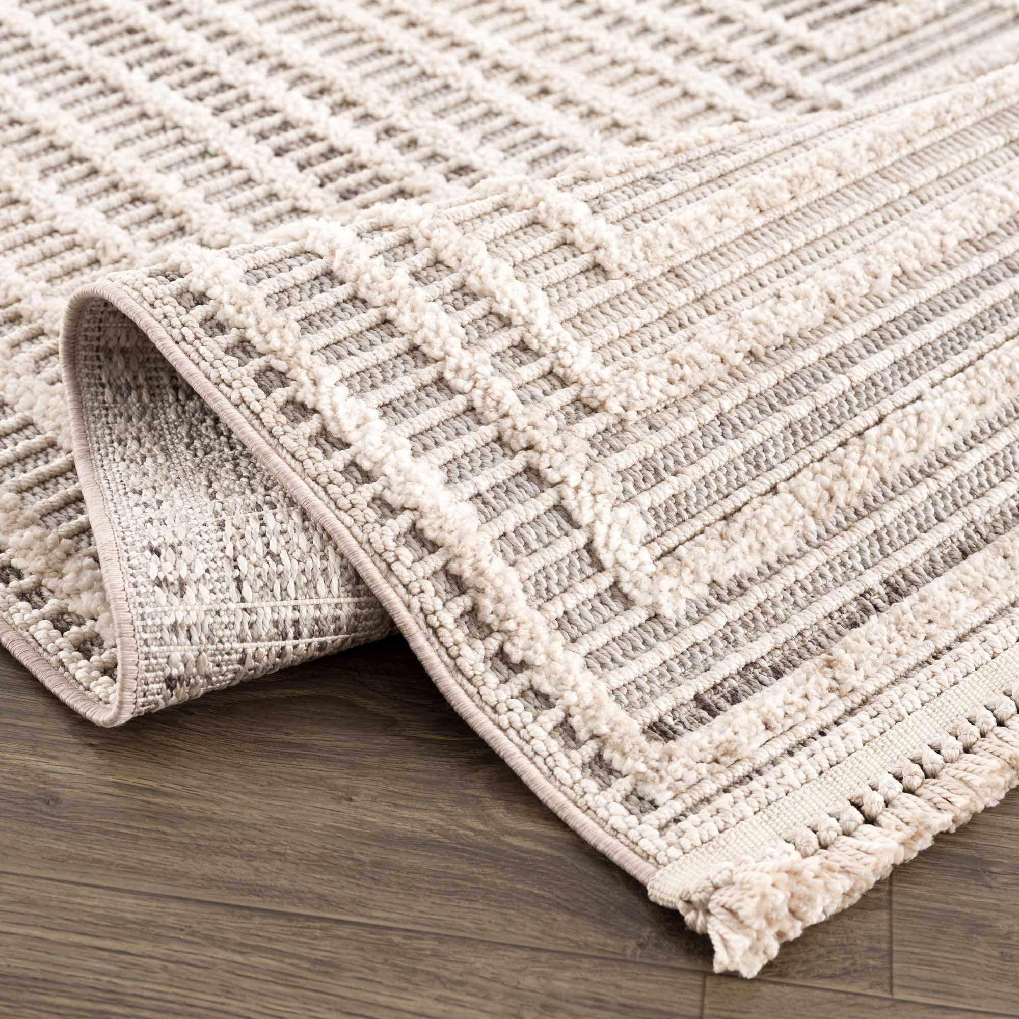 BoutiqueRugs Lunao Farmhouse High Low Textured Shag Oversized Area Rug - Modern Geometric Carpet for Living Room, Bedroom - Charcoal, Cream, Peach - 8'10" x 12' (9x12)
