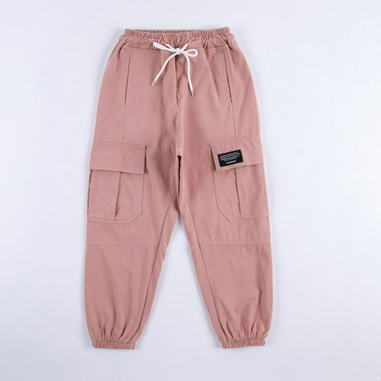 YONGHS Kids Girls Cargo Pants Casual Long Trousers Solid Color