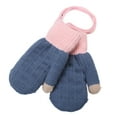 thumbnail image 2 of Bueautybox Toddlers Full Finger Gloves Kids Winter Double Layer Thick Warm Full Finger Stitching Knitted Mittens Winter Warm Furry Knitted Mitten with Neck String, 2 of 7