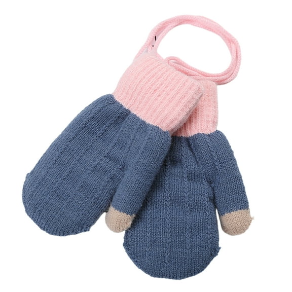 comerut Kids Winter Double Layer Thick Warm Full Finger Stitching Knitted Gloves Mittens