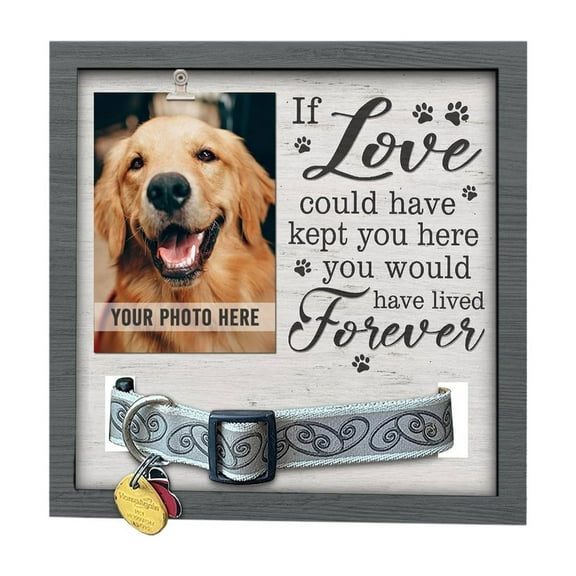 Apooke Loving Message Photo Frame Pet Memorial Pictures Frame with Collar Clip for Dog Cats Lover Gift Desktops Pictures Stand