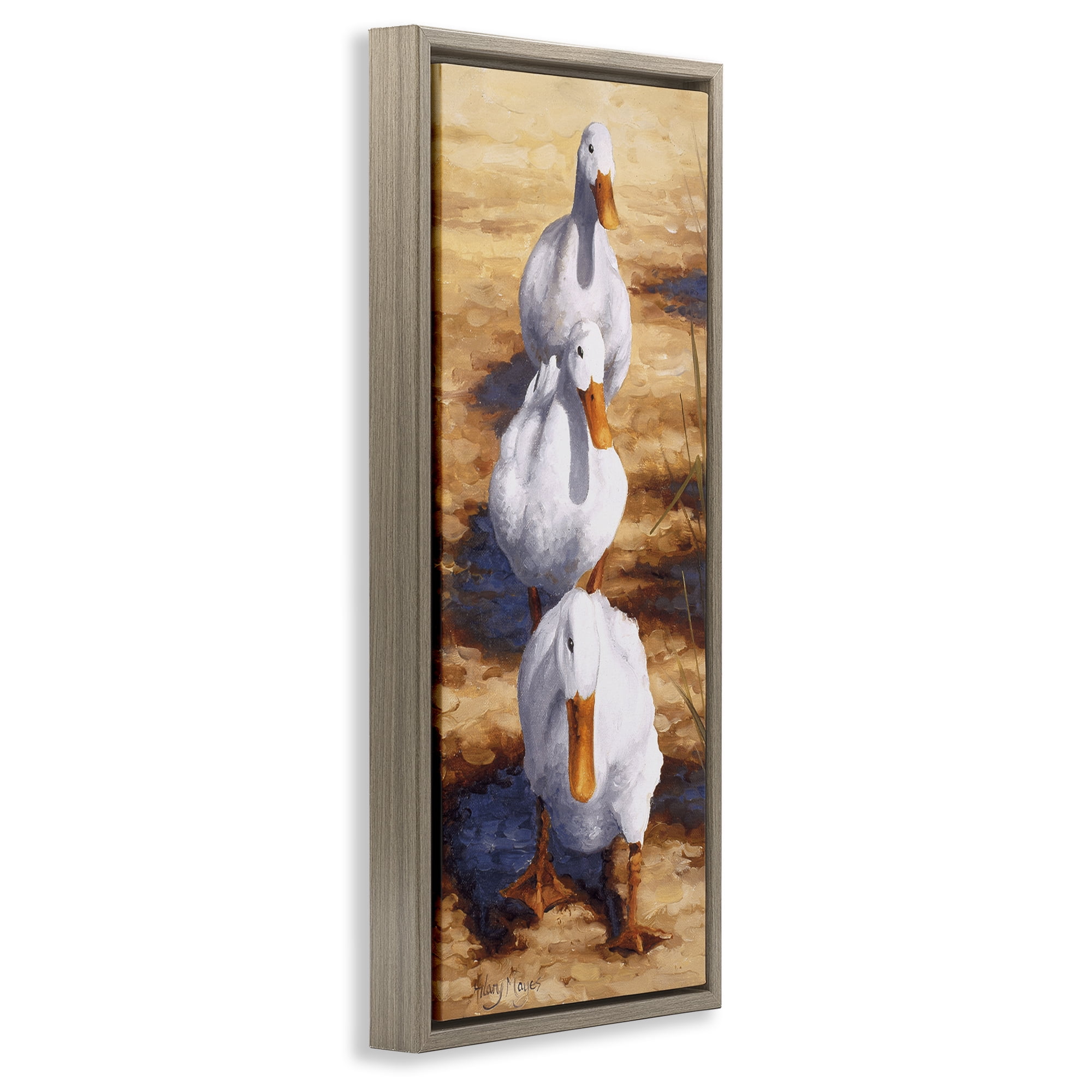 Stupell Industries Cluck Queue Duck Trio Animals Painting Brown Floater Framed Canvas Art Print Wall Art, 11 x 25