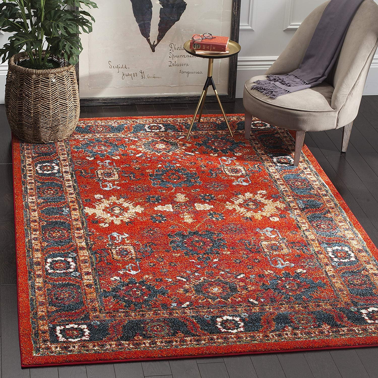 Safavieh Vintage Hamadan Collection VTH214C Oriental Antiqued Orange and Blue Area Rug (8' x 10