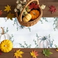 thumbnail image 3 of Fall Table Runner Thanksgiving Teal White Pumpkin Table Runners Floral Sage Green Eucalyptus Leaf Cotton Linen Dresser Scarf Kitchen Dining Table Decor for Fall Holiday Party Decor 13x72 Inch, 3 of 9