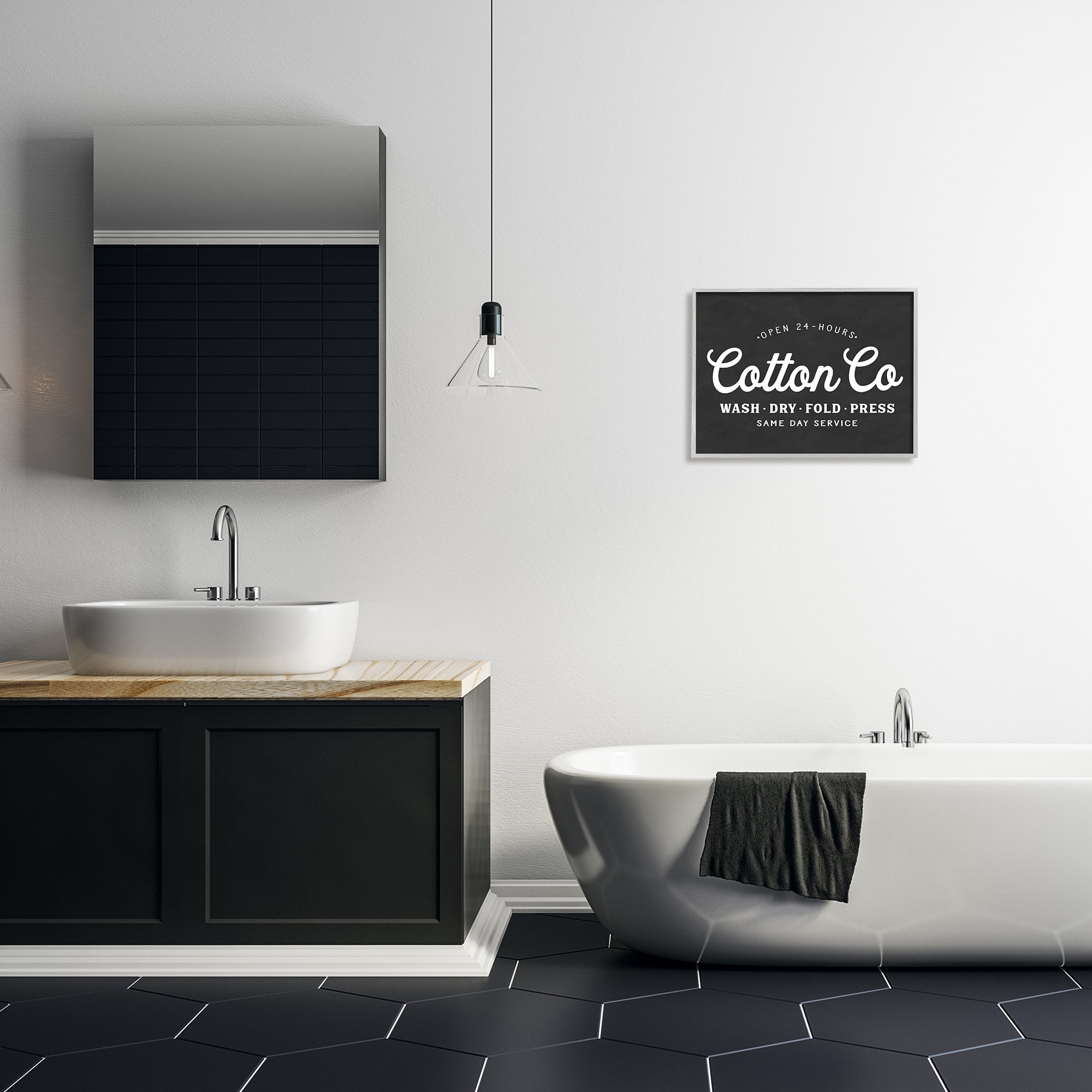 Stupell Industries Cotton Co. Laundry Room Sign Black White Minimal, 16 x 20, Designed by Lettered and Lined