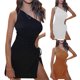 thumbnail image 3 of Vestido de fiesta para mujer Sunloudy, vestido de cadera con abertura alta con cordón en la cintura hueca de un hombro con purpurina, vestido ajustado corto de una pieza para Bar/Club para mujer Sunloudy moda, 3 of 3