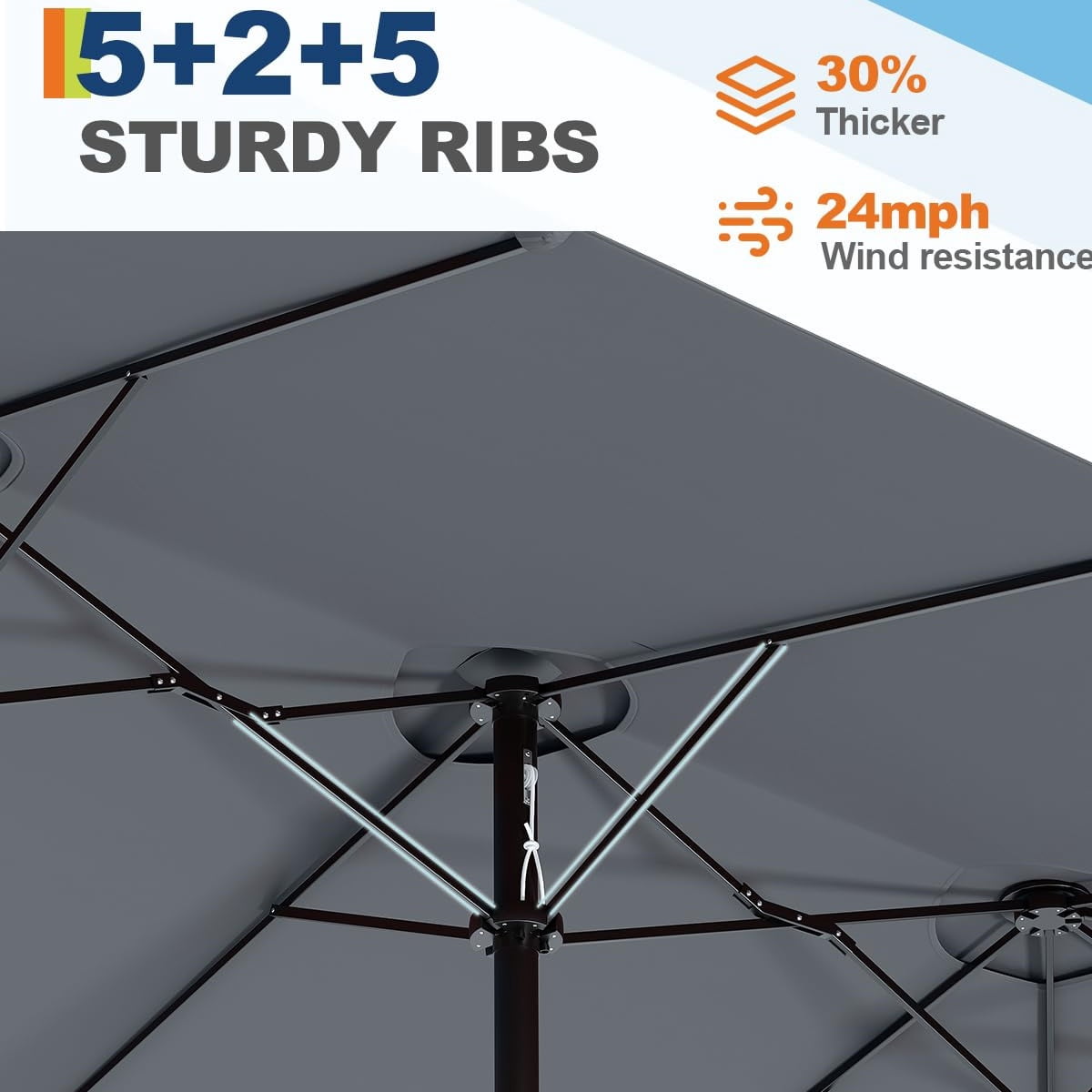 WildBreak Triple Size Large Patio Umbrella, with Crank Handle, Double-Sided, 13' x 6.5', Gray