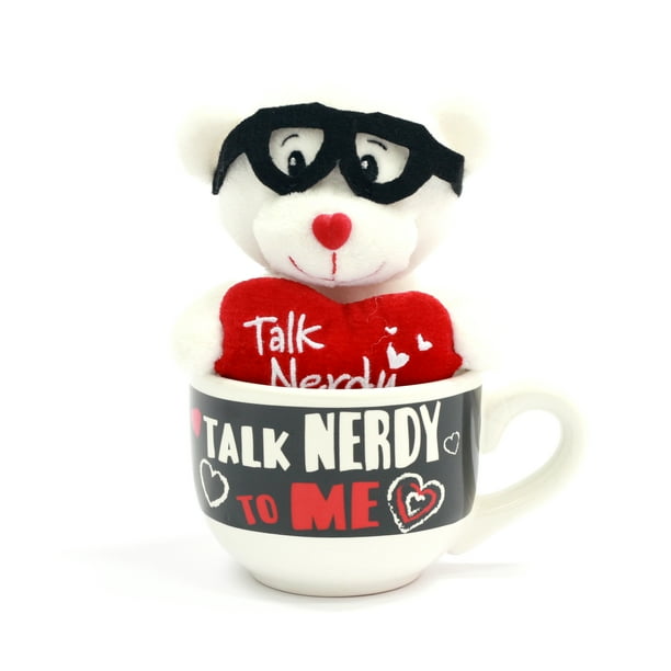 6 inch valentine stuffed plush bear in soup mug gift set