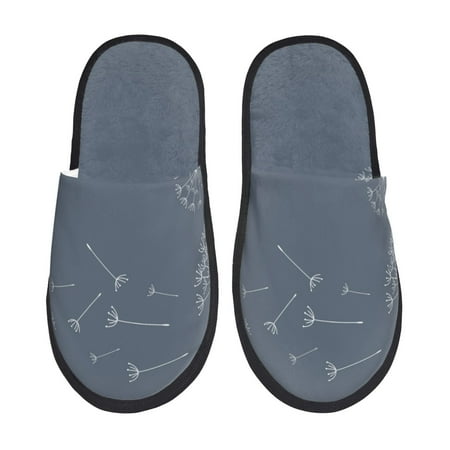 Balery White Dandelion Slient Indoor Furry Fleece Comfort House Shoes Soft Non-Slip Home Shoes Cotton slippers House Slippers-- Large