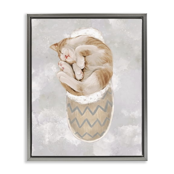 Stupell Industries Eclectic Kitten Sleeping in Slipper Gray Floating Frame Canvas Art, 17 x 21, by Ziwei Li