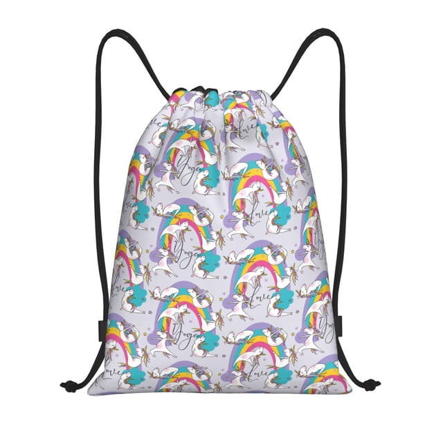 Xecao Unicorn DoingYoga Pattern Sports Drawstring Backpack - String Swim Gym Bag with Wet Proof Pocket for Women&Men-Small