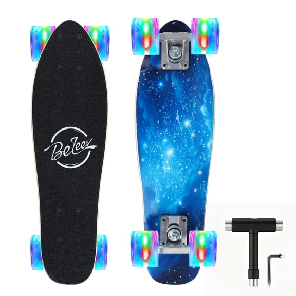 BELEEV 22 Inch Complete Skateboard with PU Wheels, Wood 7 Layer Canadian Maple Trick Board for Boys Girls Youth Teens Gift for Beginners, Blue