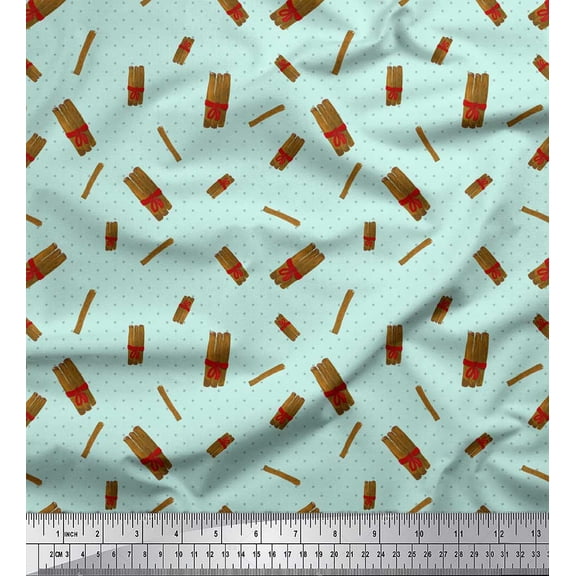 Soimoi Green Georgette Viscose Fabric Log & Dots Print Sewing Fabric Yard 42 Inch Wide