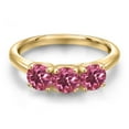 thumbnail image 3 of Gem Stone King 18K Yellow Gold Plated Silver Pink Tourmaline Engagement Ring for Women | 1.56 Cttw | Round 5MM | Gemstone October Birthstone | Size 9, 3 of 6