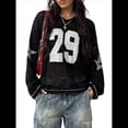 thumbnail image 3 of Suéter Tipo Jersey con Cuello en V y Blusas de Crochet Extragrandes para Mujer, Estilo Y2K Negro M, 3 of 10