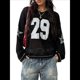 thumbnail image 3 of Suéter Tipo Jersey con Cuello en V y Blusas de Crochet Extragrandes para Mujer, Estilo Y2K Negro S, 3 of 10