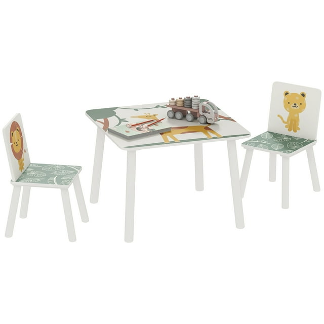 Qaba Ensemble de Table et Chaises pour Enfants 3 Pcs pour Garçons et Filles de 3 à 8 Ans, Vert