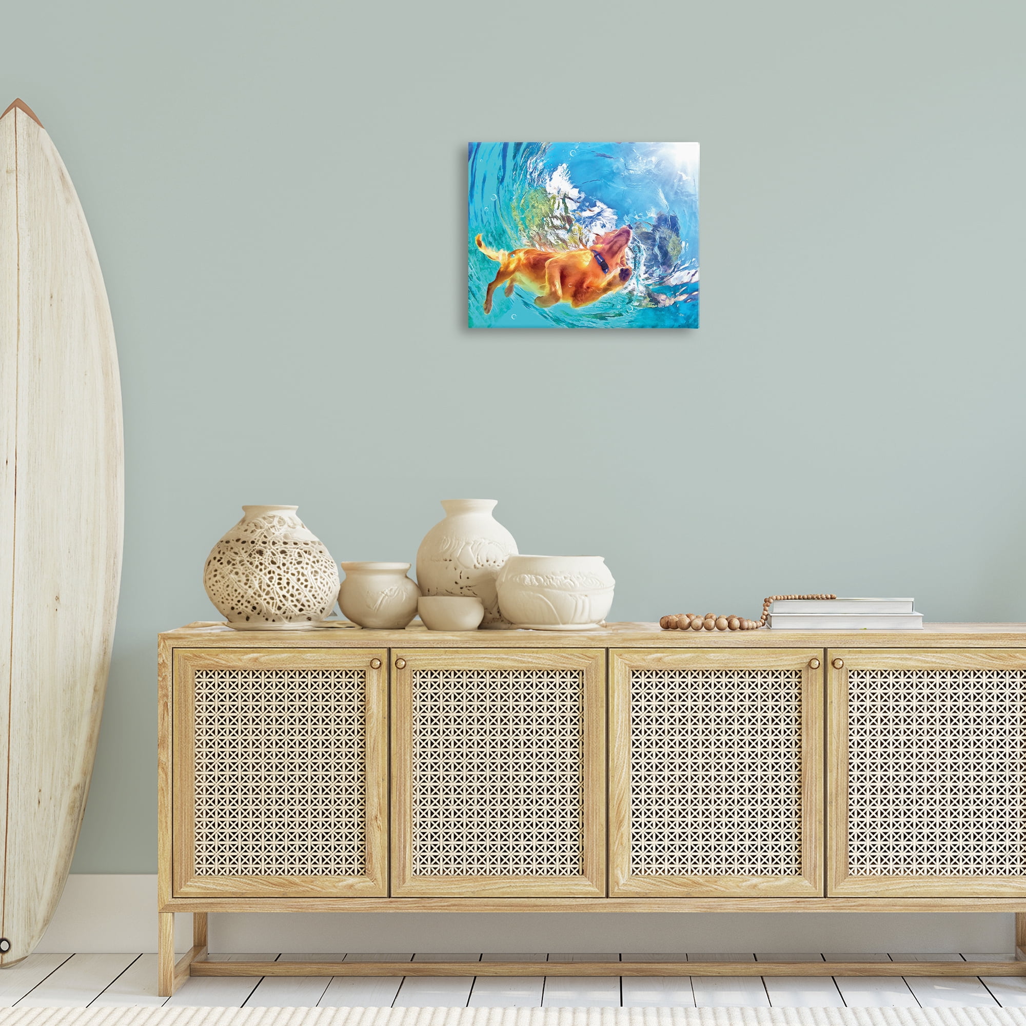 Stupell Industries Underwater Swimming Dog Animals & Insects Painting Gallery Wrapped Canvas Art Print Wall Art, 20 x 16