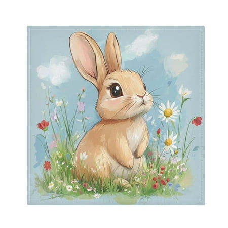 

JSTEL Cute Rabbit Bunny Daisy Cloth Napkins Set of 6 20x20 Inch Washable and Reusable Napkin for Decoupage Dinner Party Everyday Use