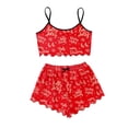 thumbnail image 2 of LILIYA Women 2 Piece Halloween Pajama Set Cute Print Round Neck Spaghetti Strap Ruffle Crop Top Shorts Loungewear Sleepwear, 2 of 6