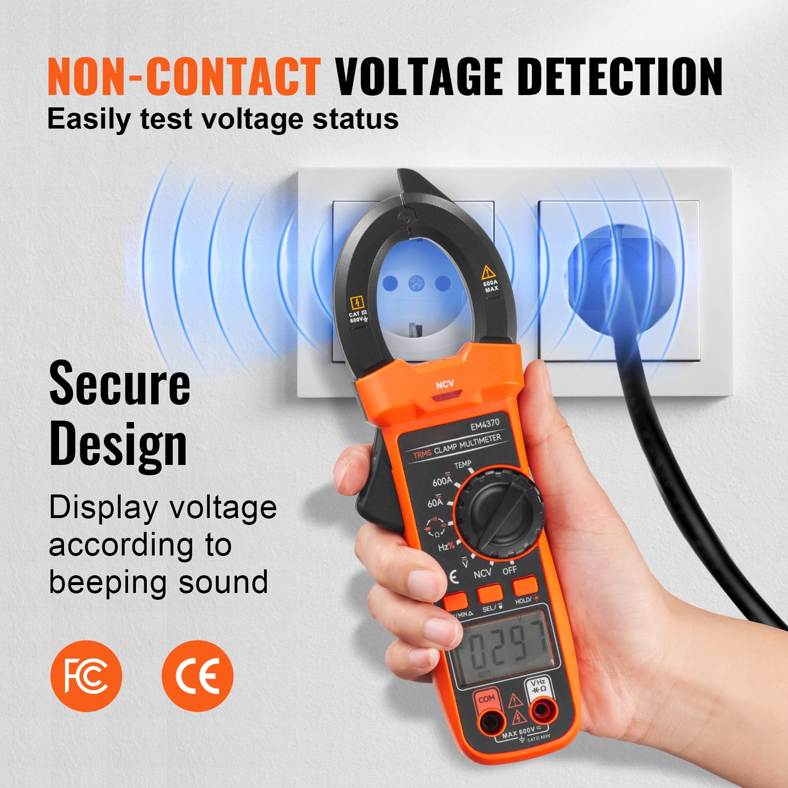 VEVOR Digital Clamp Meter T-RMS, 6000 Counts, 600A Clamp Multimeter Tester,  Measures Current Voltage Resistance Diodes Continuity Data Retention, w/NCV  for Home Appliance, Railway Industry Maintenance 
