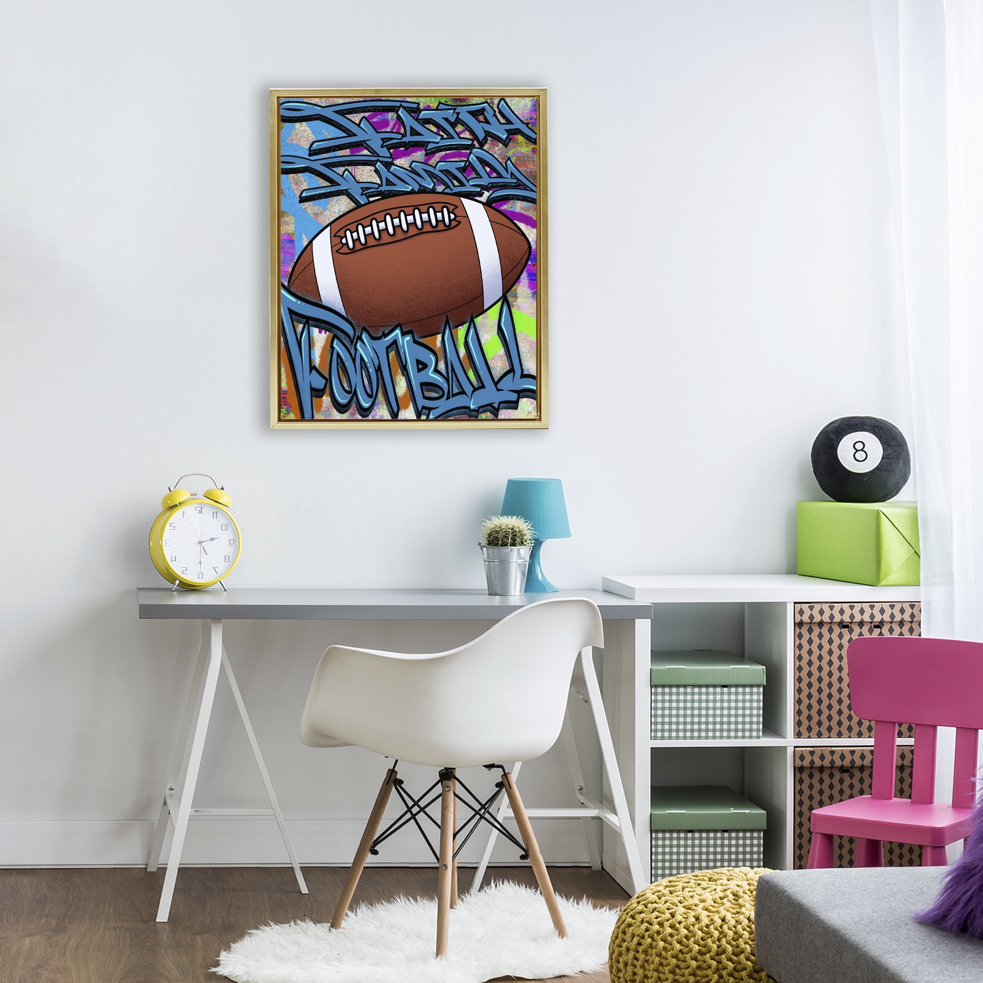 Stupell Industries Faith Family Football Graffiti Gold Framed Floater Canvas Wall Art, design by Marcus Prime