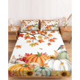 thumbnail image 2 of Twin Sze Fitted Sheet Set - Fall Pumpkins 2 Piece Bedding Sets 16" Deep Pocket Fitted Sheet with 1 Pillowcase, Thanksgiving Maple Branch Country Florals Brushed Microfiber Hotel Luxury Bed Sheets, 2 of 9