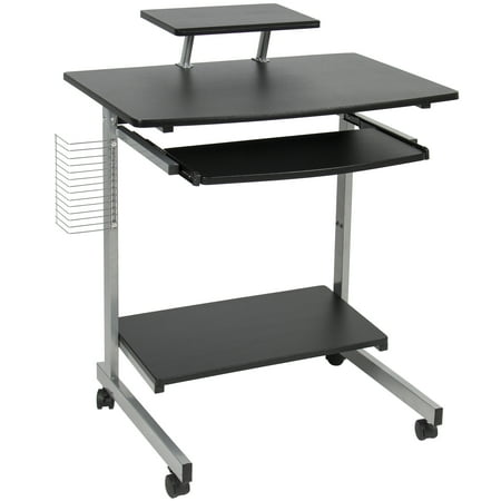 - Best Choice Products Portable Computer Desk Cart PC Laptop Table Study Workstation w/ Built-In Caster Wheels, CD/DVD Rack for Student, Dorm, Home Office - Black