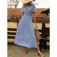 thumbnail image 6 of Womens Blue Floral Print V-Neck Short Sleeve Casual Maxi Dress With Slit, 6 of 8